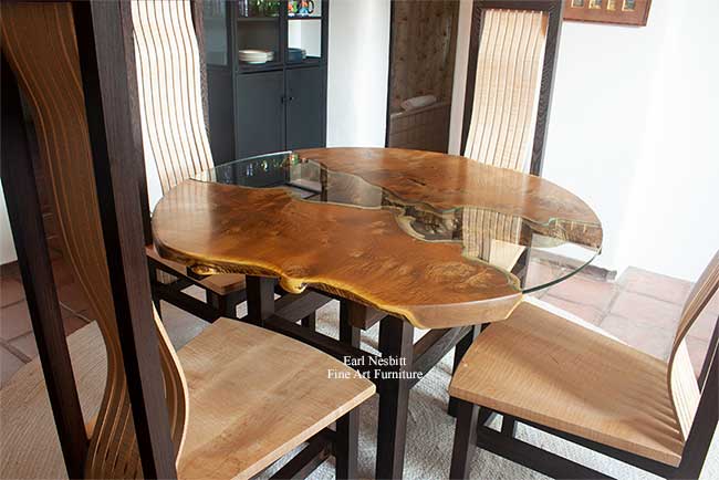 round live edge dining table from other side and further back